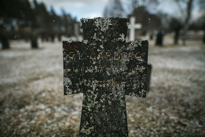 Close-up of cross on cemetery