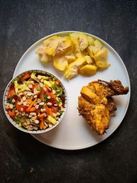 High angle view of breakfast served in plate