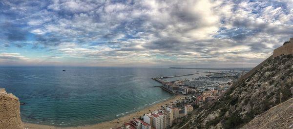 Scenic view of sea against cloudy sky