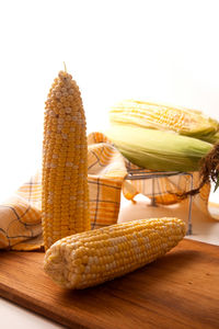 Close-up of corn on table