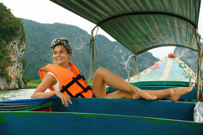Portrait of woman in boat