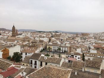 High angle view of town against sky