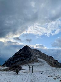 Scenic view of snow covered mountains against sky