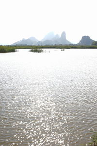 Scenic view of lake against clear sky