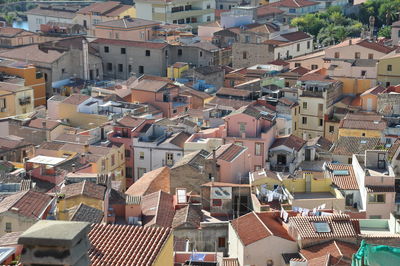 High angle view of houses in city