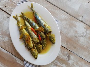 High angle view of salad in plate on table