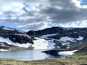 Scenic view of snowcapped mountains against sky