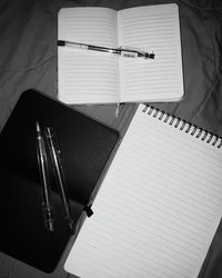 High angle view of book on table