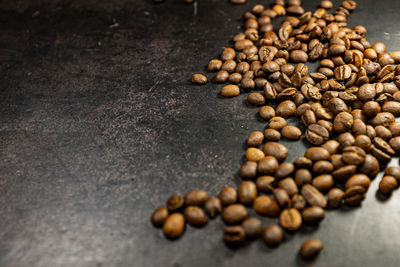 High angle view of coffee beans on table