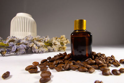 Close-up of coffee beans on table