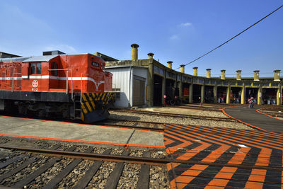 Train on railroad station platform against sky