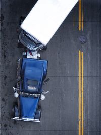 Directly above shot of semi-truck on road