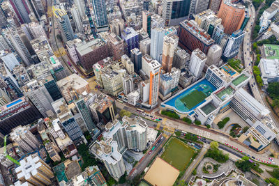 High angle view of buildings in city