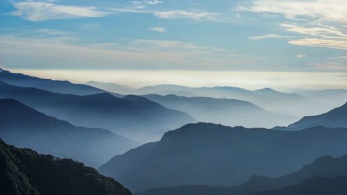 Majestic view of mountains in foggy weather