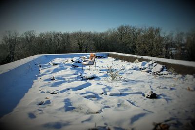 Snow covered landscape against sky