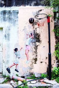 High angle view of man skateboarding on wall