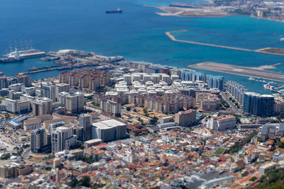 High angle view of buildings in city