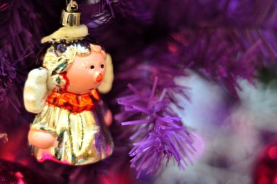 Close-up of christmas decorations on tree