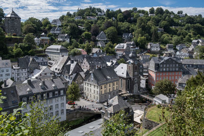 High angle view of buildings in city