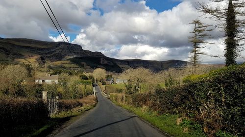 Scenic view of road amidst plants against sky