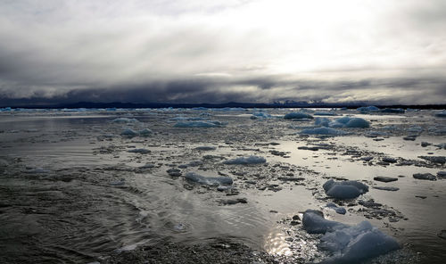 Scenic view of sea against sky during winter