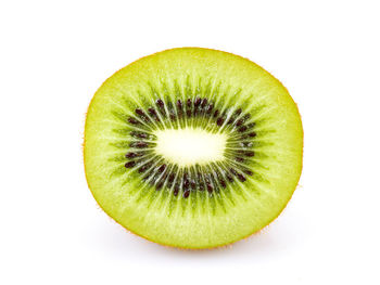 Close-up of lemon slice against white background