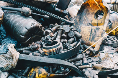 High angle view of old machine part