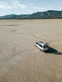 Renewable solar energy solar farm in the desert of southern nevada on a dry lake bed.