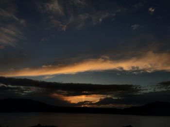 Scenic view of lake against sky at sunset