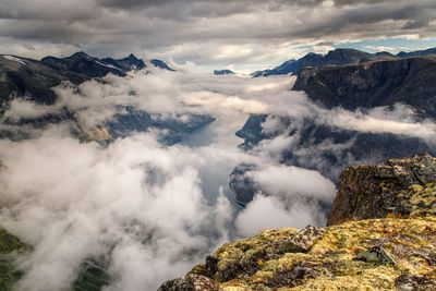 Scenic view of snowcapped mountains against sky