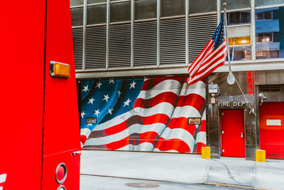 Red flag against building in city