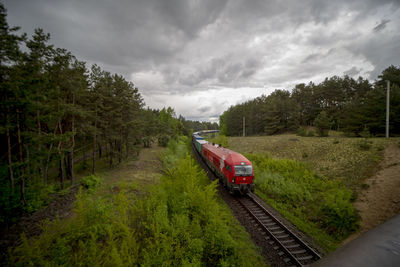 High angle view of railroad tracks against sky