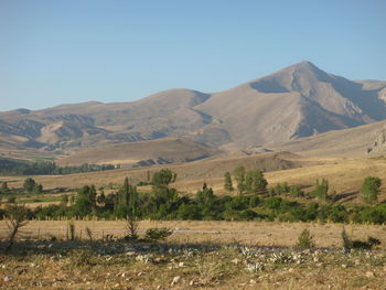 Scenic view of mountains against clear sky