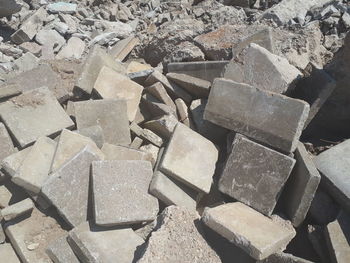 High angle view of stones on cobblestone