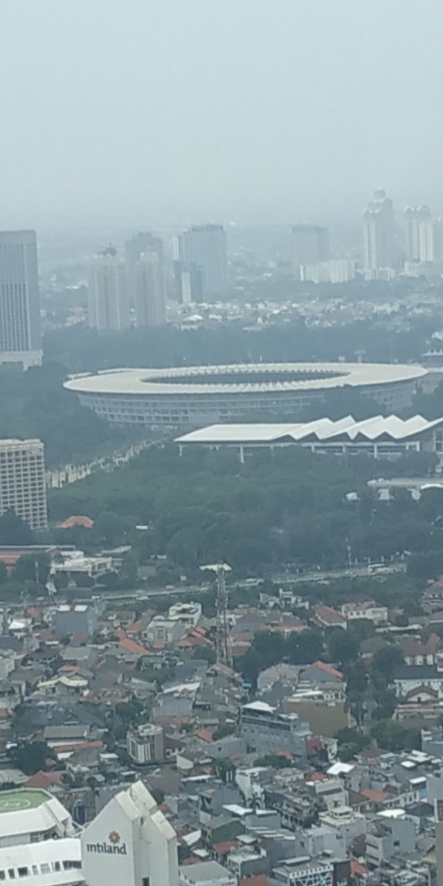 HIGH ANGLE VIEW OF CITY AGAINST SKY