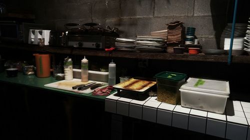 View of food arranged in shelf