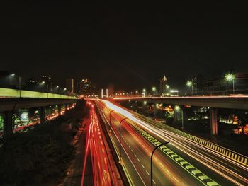 Light trails on road at night