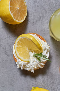 High angle view of lemon slices on table