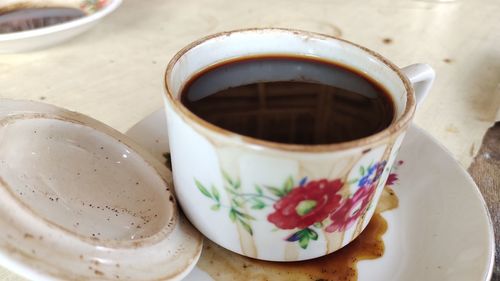 High angle view of coffee on table