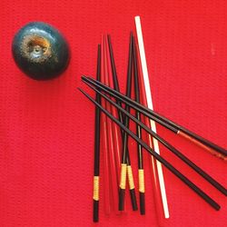 Close-up of red object on table