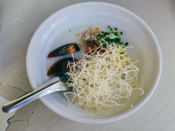 High angle view of chopped vegetables in bowl