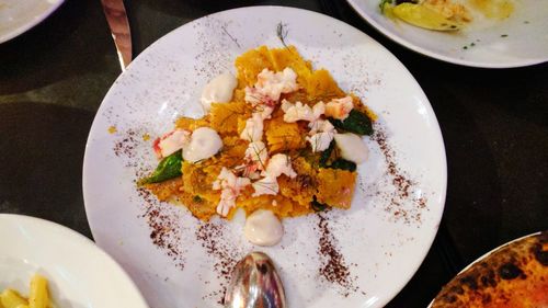 High angle view of food on table