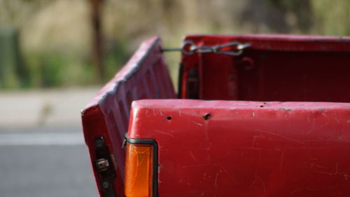 Close-up view of red container