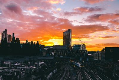 View of city at sunset