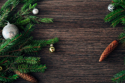 High angle view of christmas decorations on table