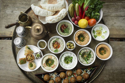 High angle view of food on table