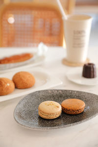 Close-up of cookies in plate on table