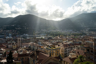 High angle view of buildings in city