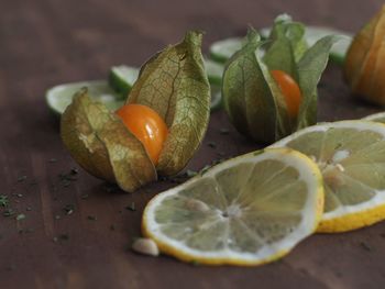 Close-up of orange fruit on table