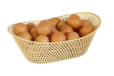 High angle view of eggs in basket